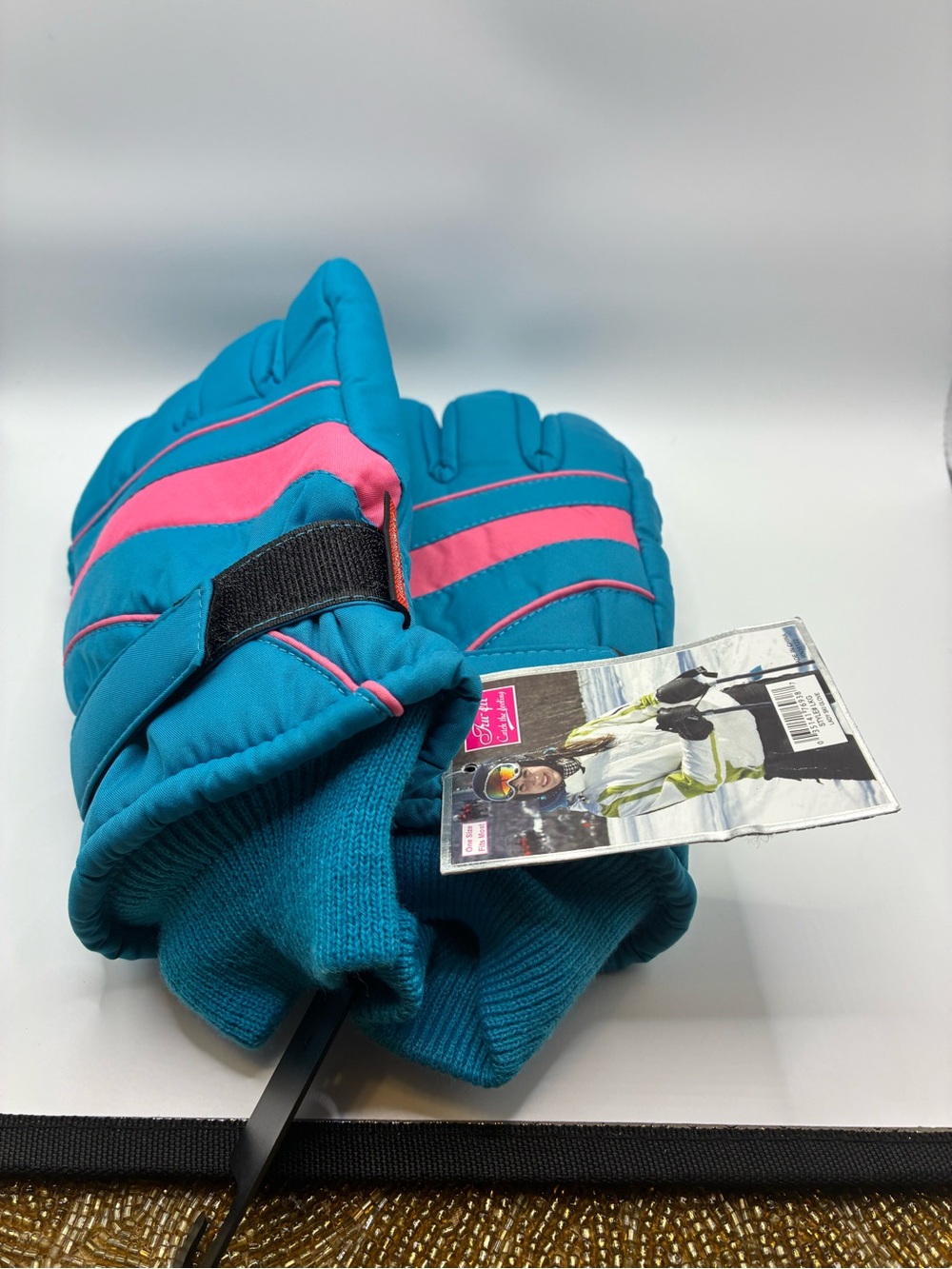 Kids Insulated Mittens in Teal with Pink Stripes